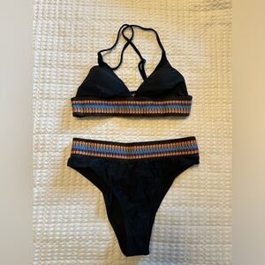 SHEINBlack Bikini with Colorful Trim. High waisted bottoms